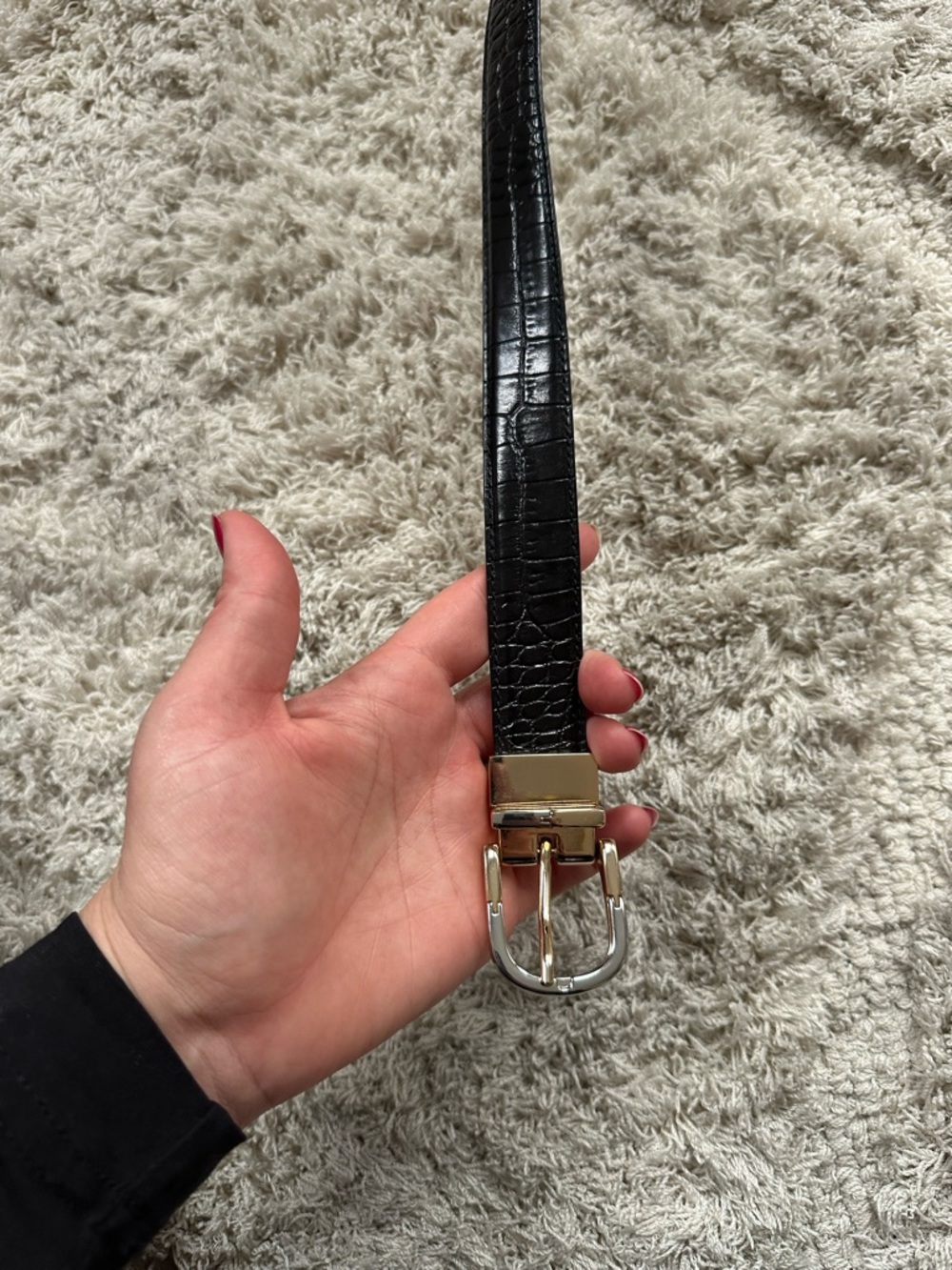 Ralph Lauren Black Brown reversible Croc-Embossed Leather Belt small gold silver - Picture 5 of 8